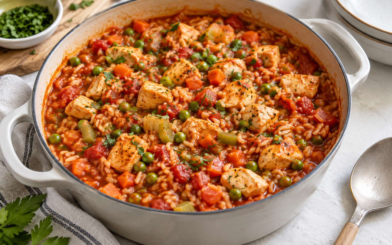 Hähnchen-Tomaten-Reis-Topf
