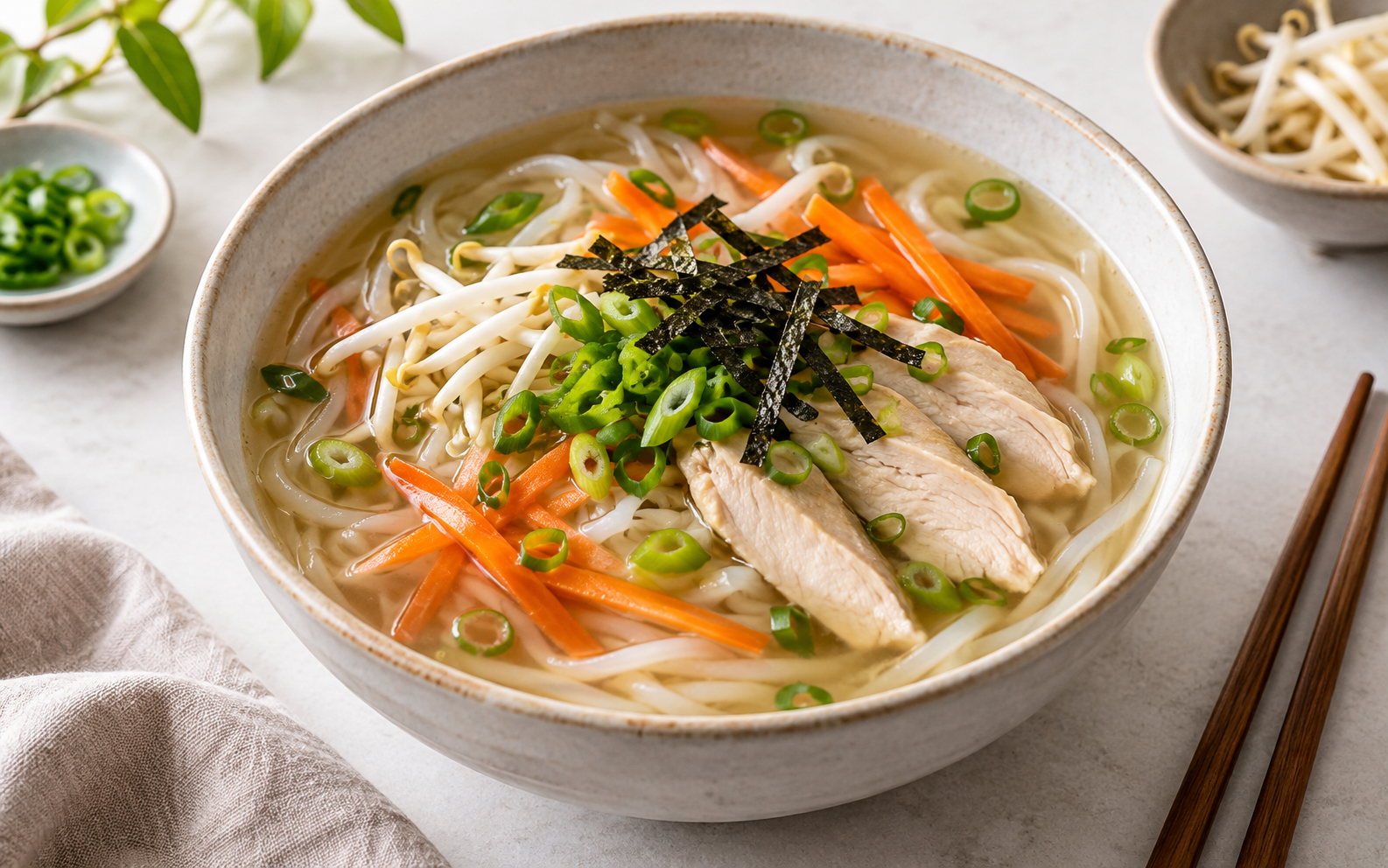 Pho-inspirierte Hähnchen-Reisnudelsuppe